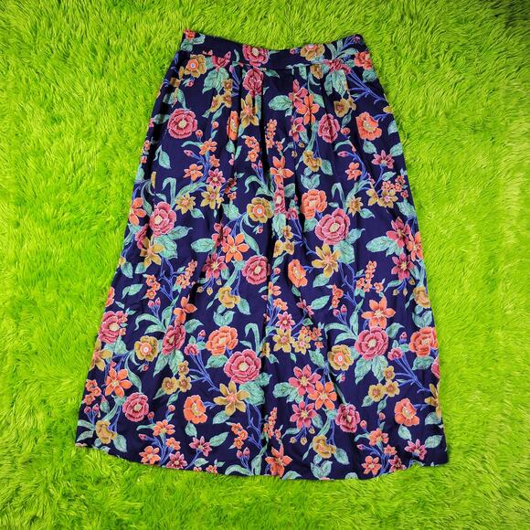 Orvis Skirts Vintage Orvis Blue Floral Pleated Cotton Maxi Skirt 4